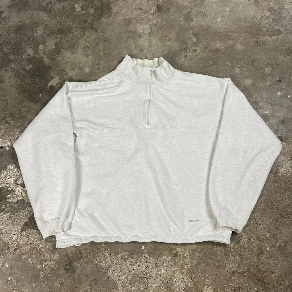 Vintage 90s Patagonia 1/4 Zip Fleece Size XL White Mock Neck Pullover Hiking